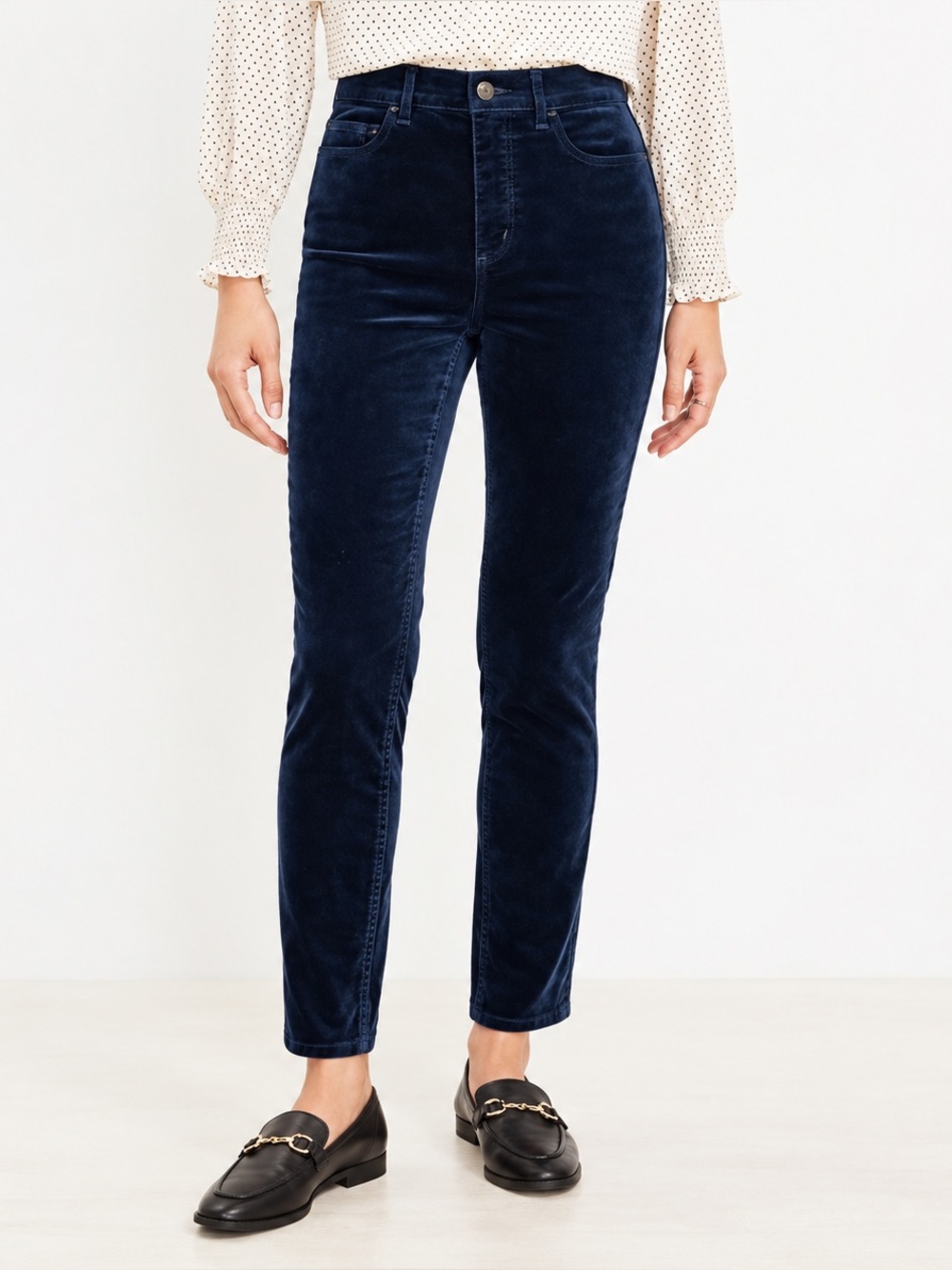 LOFT Sapphire Blue Velvet Skinny Pants Size 2/26 Ankle Luxe Preppy